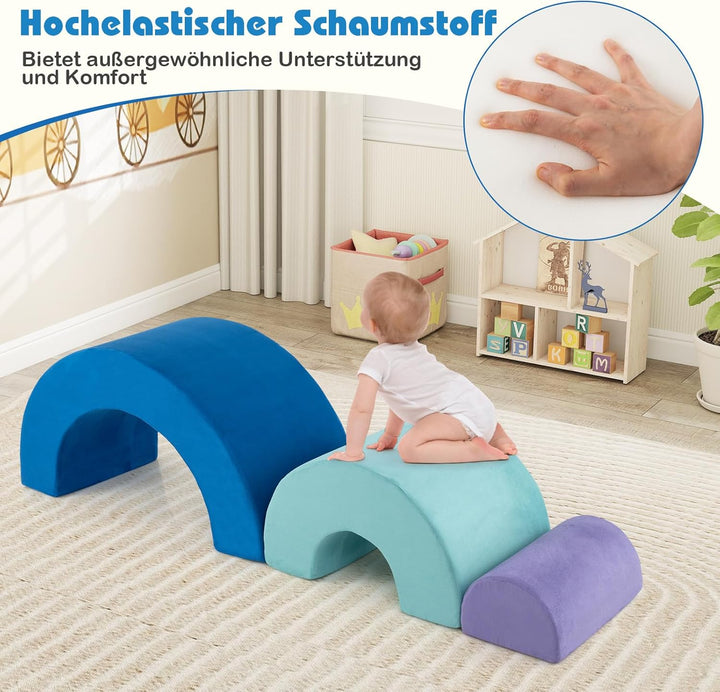 COSTWAY 3-TLG. Softbausteine, Schaumstoffbausteine zum Klettern und Krabbeln für Babys, Kletterbogen