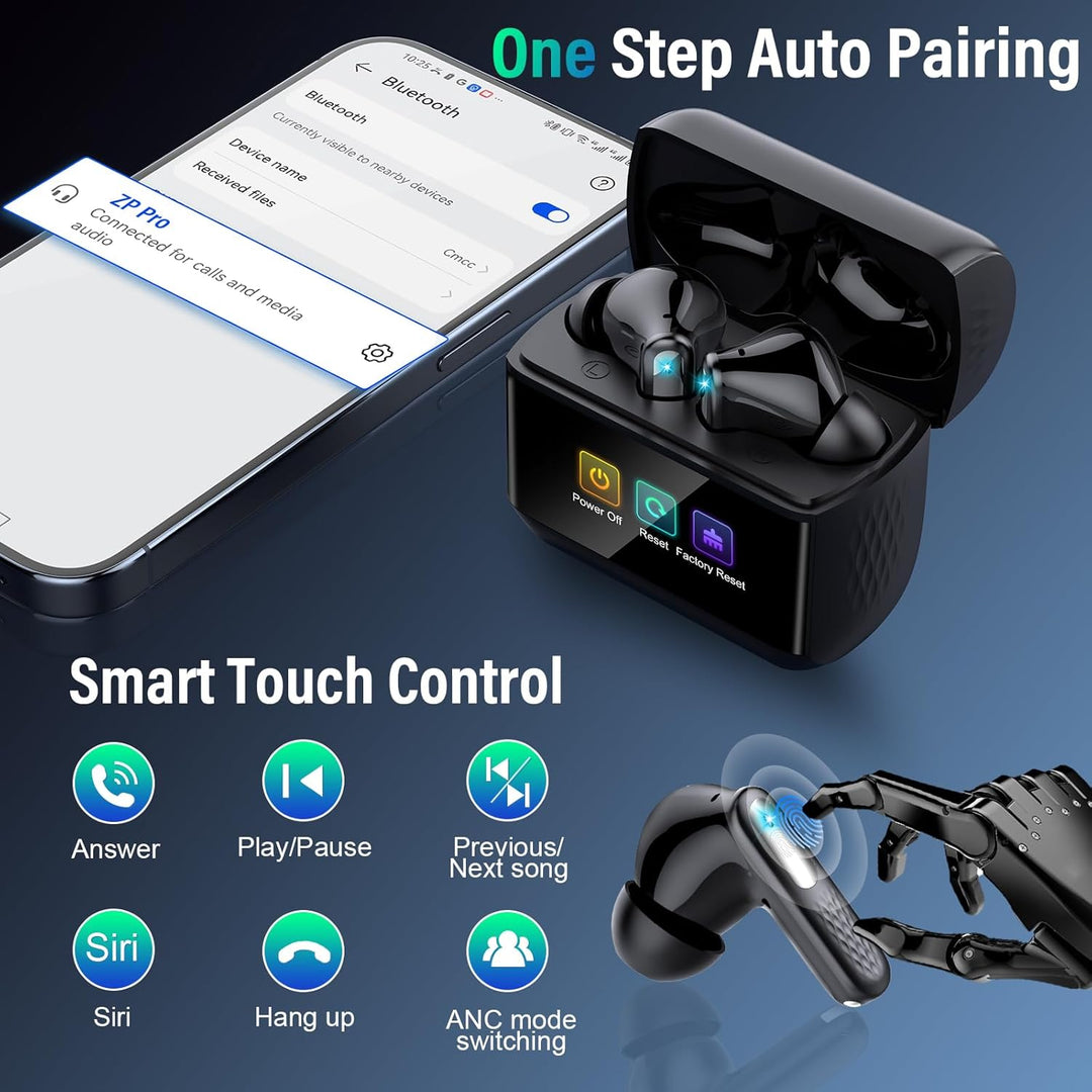 ZYHKON Bluetooth Kopfhörer mit Touchscreen, In Ear Kopfhörer Kabellos Bluetooth 5.4 mit ANC/ENC Mic