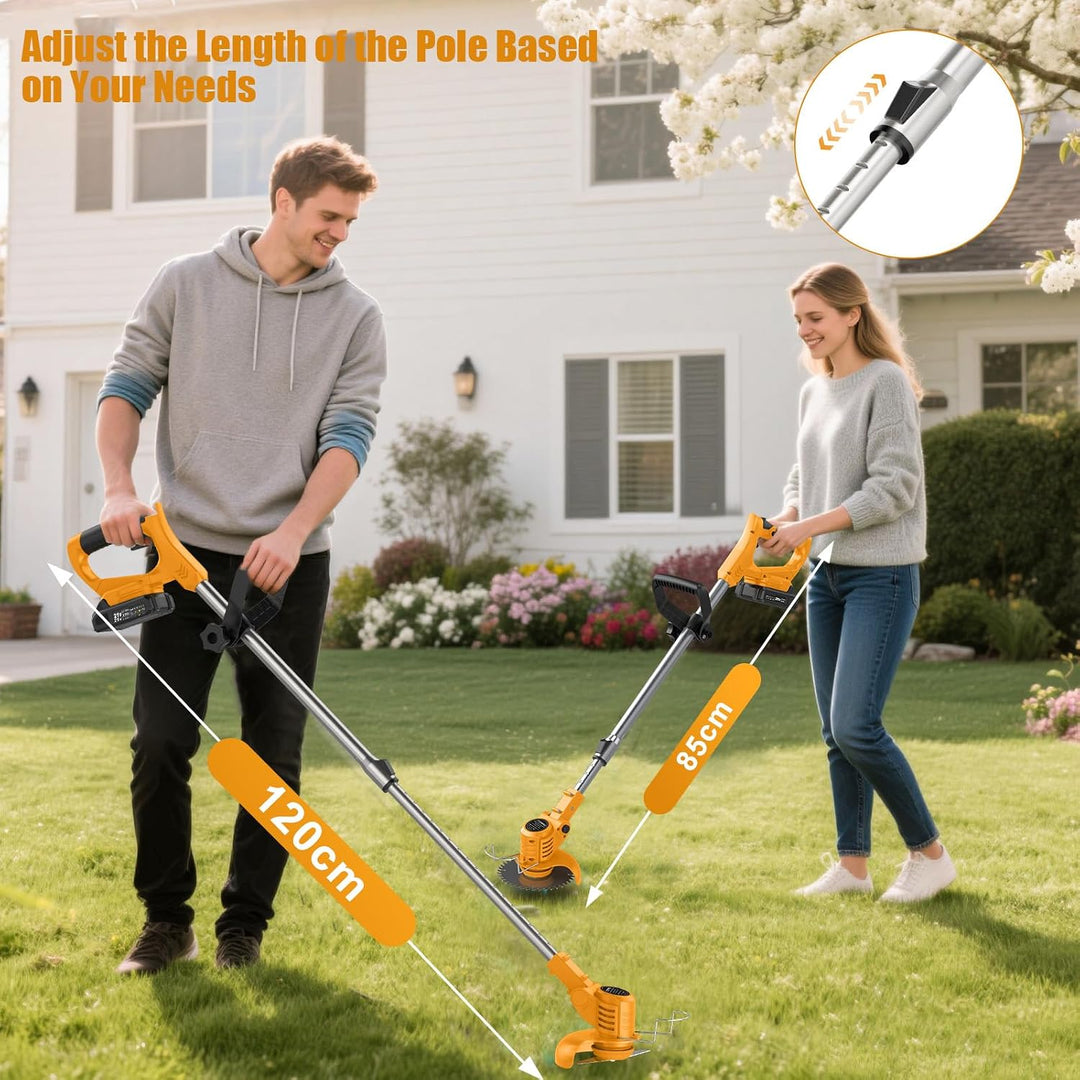 Rasentrimmer mit Akku – Akku Rasentrimmer, 11000 U/min, 2x2000mAh, Teleskopgriff 85–120cm, 2 Schneid