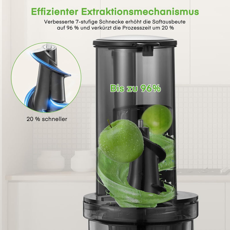 FOHERE Slow Juicer Entsafter Gemüse und Obst 119MM Öffnun Elektrische Kaltpresse mit Ruhigem 200 Wat