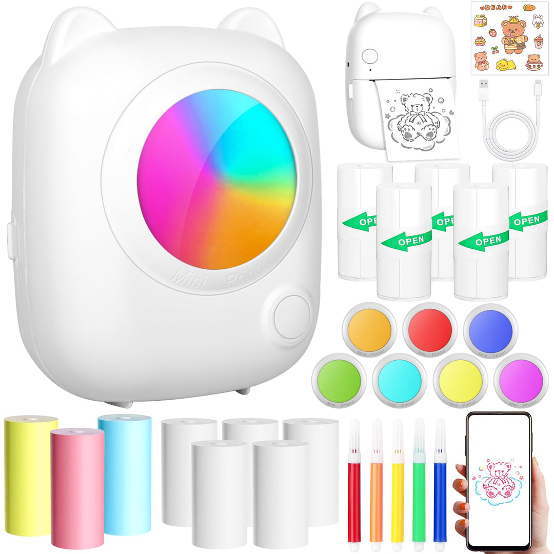 ZZXLOPEZ Mini Drucker, Tragbarer Mini Fotodrucker Thermodrucker Smartphone Taschendrucker, Wireless