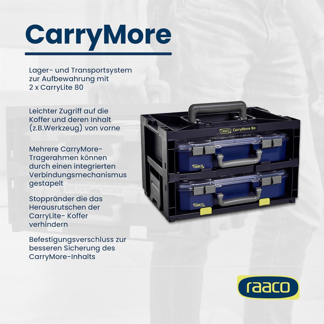 raaco CarryMore 80x2: Leicht Sortimentskasten für Werkstatt, Kistenberg mit 2 Sortierkasten für Klei