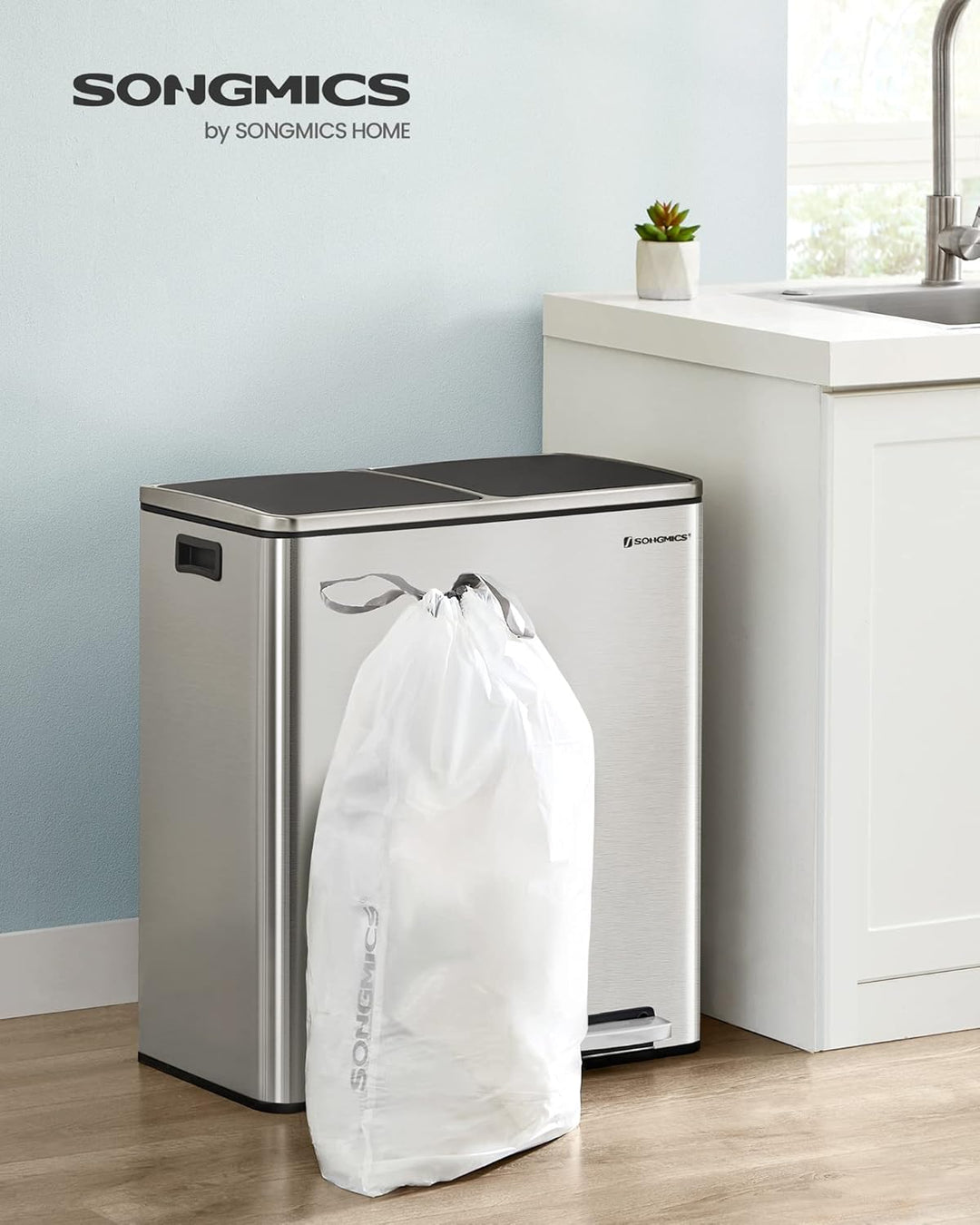 SONGMICS Müllbeutel mit Zugband, Müllsäcke für 30 Liter Mülleimer, Mülltüten, Code 30A, passgenau, 4