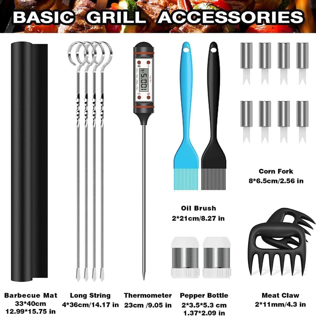 Grillbesteck Grill Set, 25 pcs BBQ Grillwerkzeug Set,Edelstahl-Grillzubehör Set für Camping, Küche,