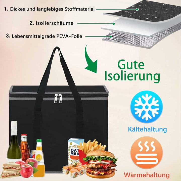 Kühltasche Gross Einkaufstasche mit festem Boden, Faltbar Thermotasche auslaufsicher & wasserdicht,