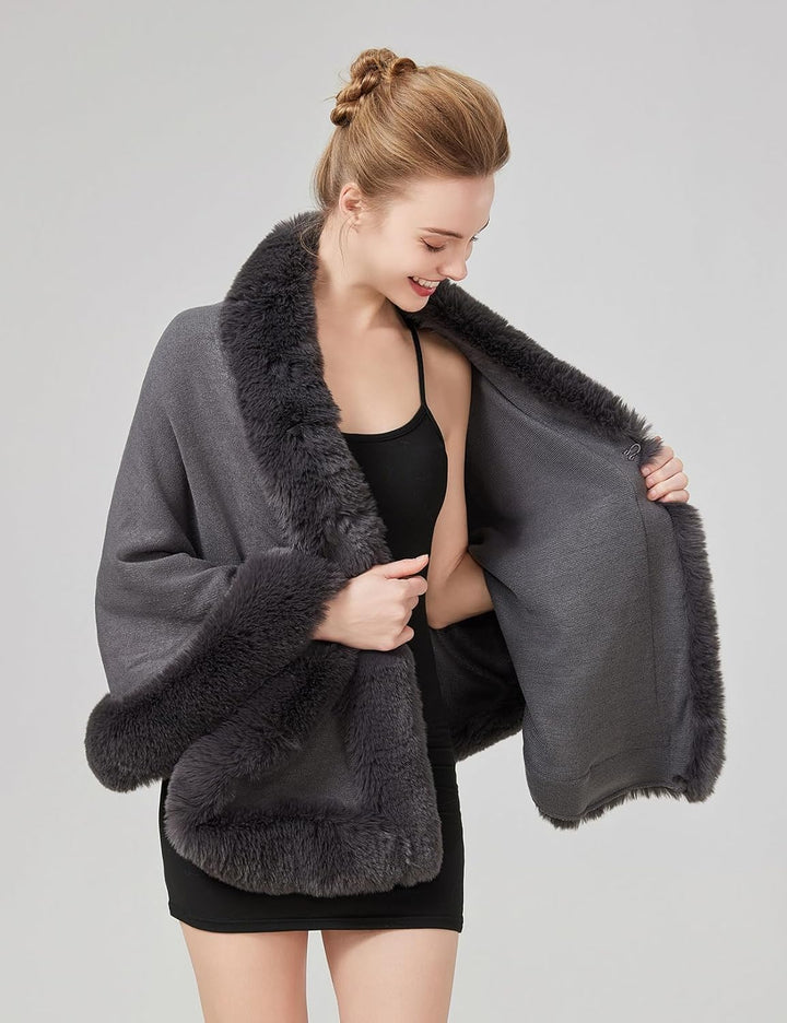 BEAUTELICATE Kunstpelz Stola Schal Damen Strick Bolero Poncho Cape für Hochzeit Abendkleid Braut Fra