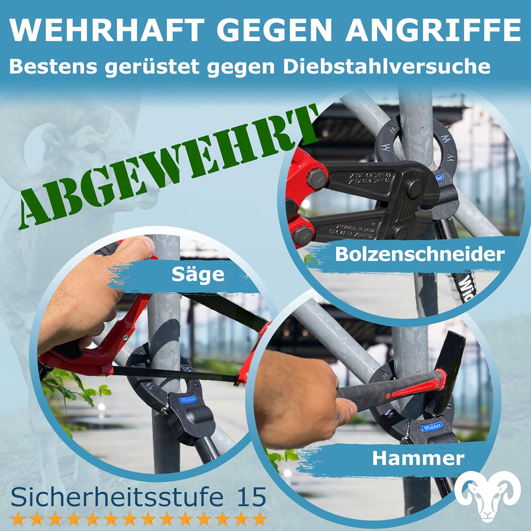 WIDDER Sicheres Handschellenschloss [80cm lang, 4 Schlüssel, 8mm Massiv Stahl] E Scooter Schloss mit