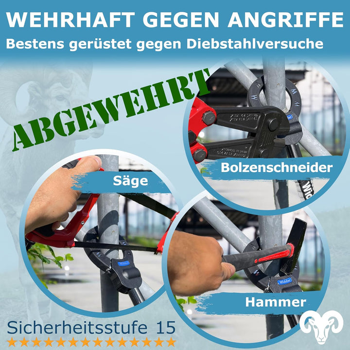WIDDER Sicheres Handschellenschloss [80cm lang, 4 Schlüssel, 8mm Massiv Stahl] E Scooter Schloss mit