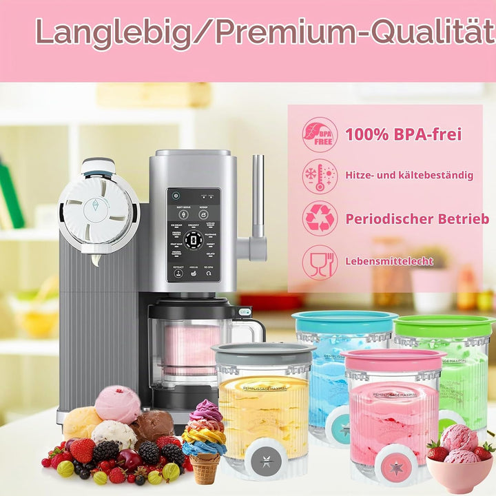 Für 4 Stück Ninja Creami Behälter 680 ml Eisbehälter für NC700 NC701EU Serie, Eiscreme Behälte mit D