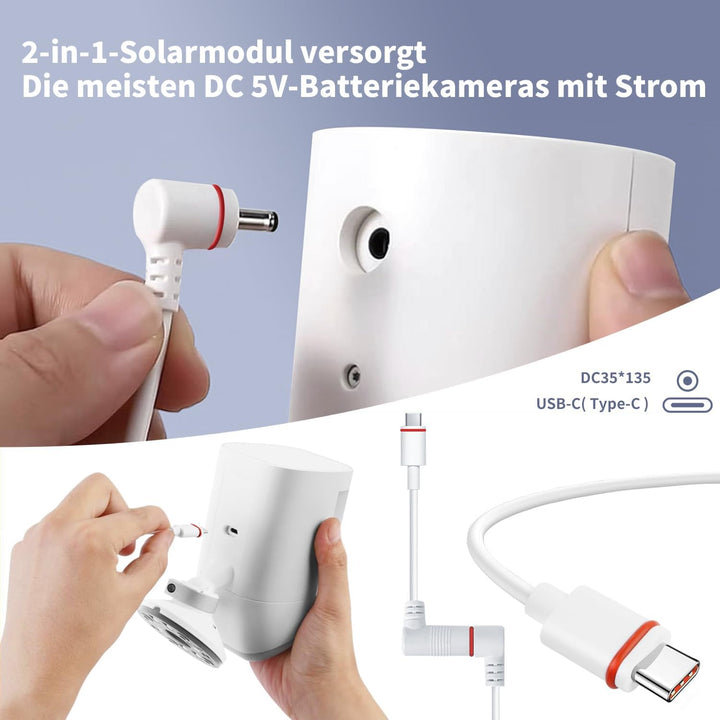 8 W Solarpanel für Ringkamera, Solar-Ladegerät mit DC35 x 135-Anschluss und 3 m Kabel (Fassstecker a