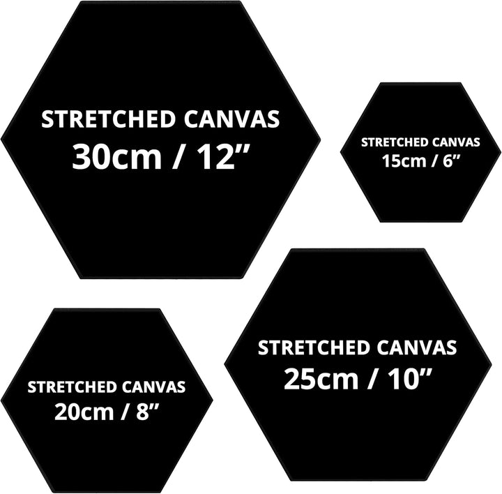 Belle Vous 4 Stk Sechseckige Leinwand Schwarz - 4 Verschiedene Grössen - Vorgespannte Schwarze Leinw