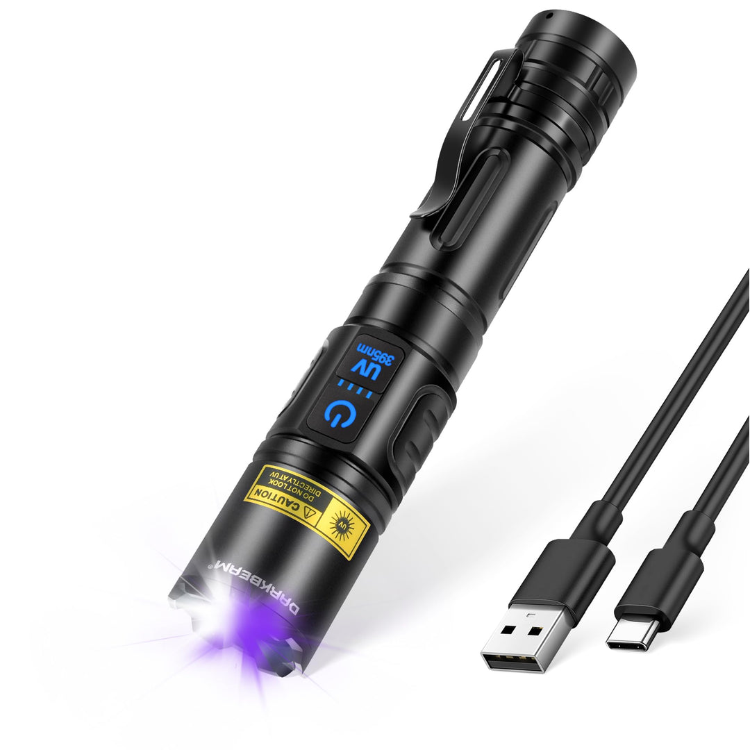 DARKBEAM UV Taschenlampe Schwarzlicht 395nm, LED Taschenlampen USB Aufladbar Superhell Fokus einstel