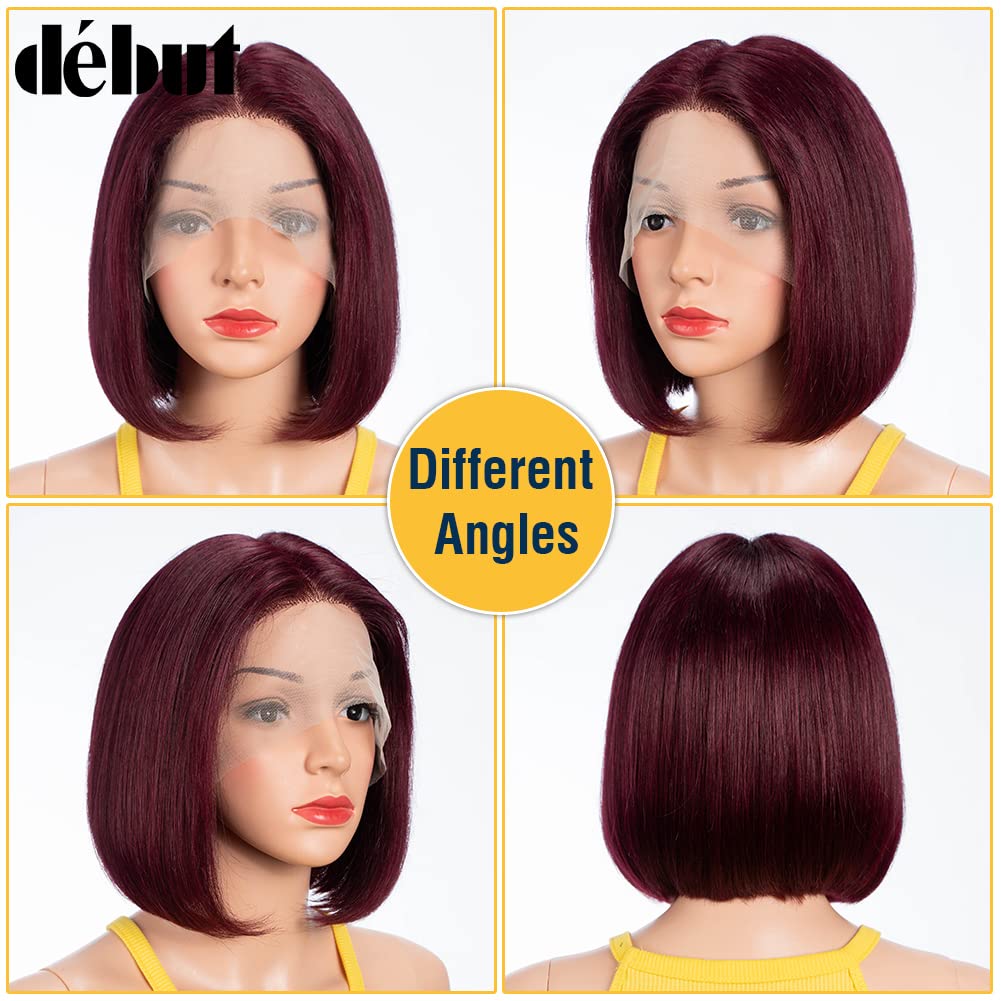 DÉBUT Glatte Bob Perücke, Echthaar, T-Teil, Spitzenfront, Bob-Perücke, vorgezupft, mit Babyhaar, 150