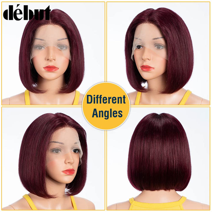 DÉBUT Glatte Bob Perücke, Echthaar, T-Teil, Spitzenfront, Bob-Perücke, vorgezupft, mit Babyhaar, 150