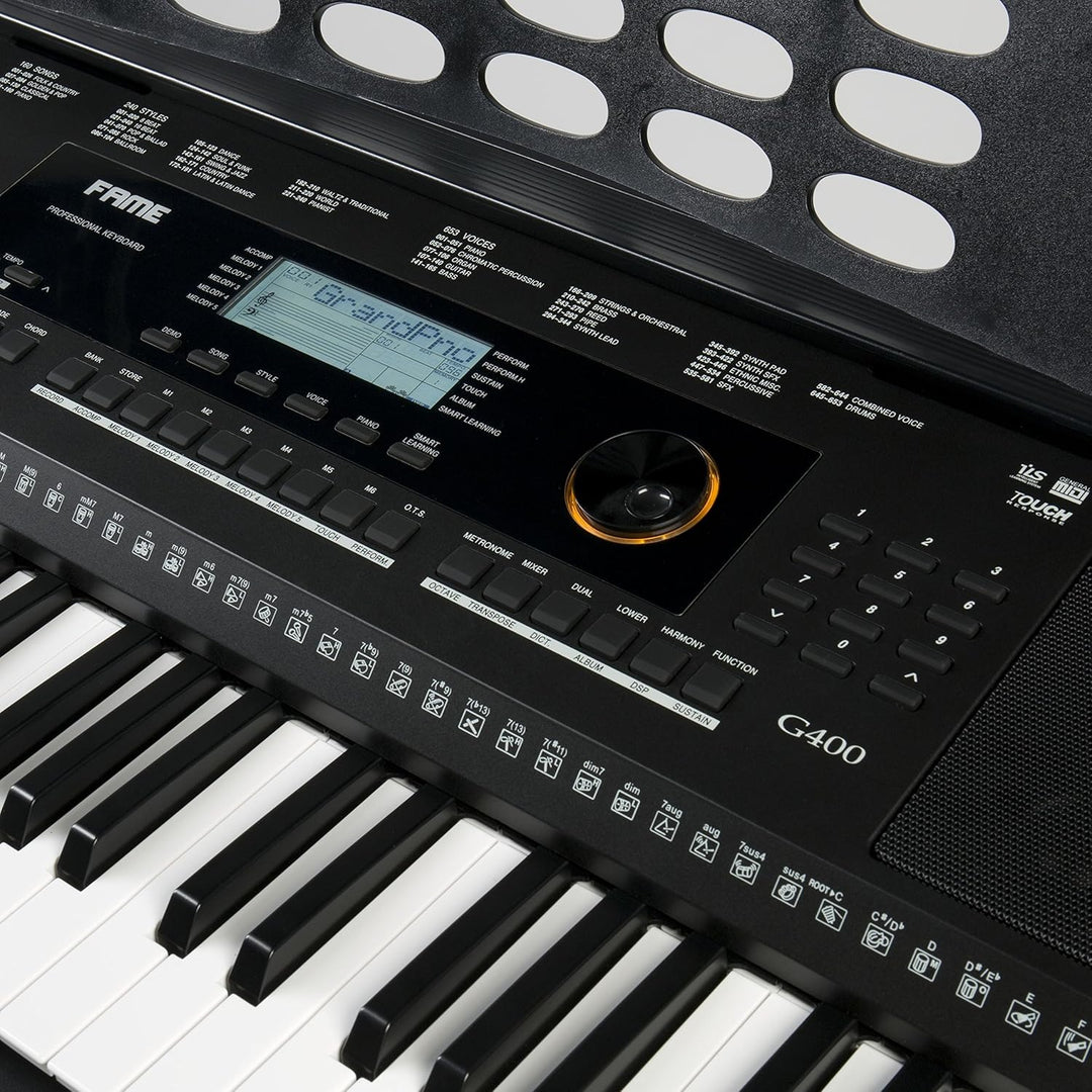 Fame G-400 Keyboard, E-Piano mit 128-facher Polyphonie, 61 Tasten, 240 Styles, 653 Sounds, anschlagd