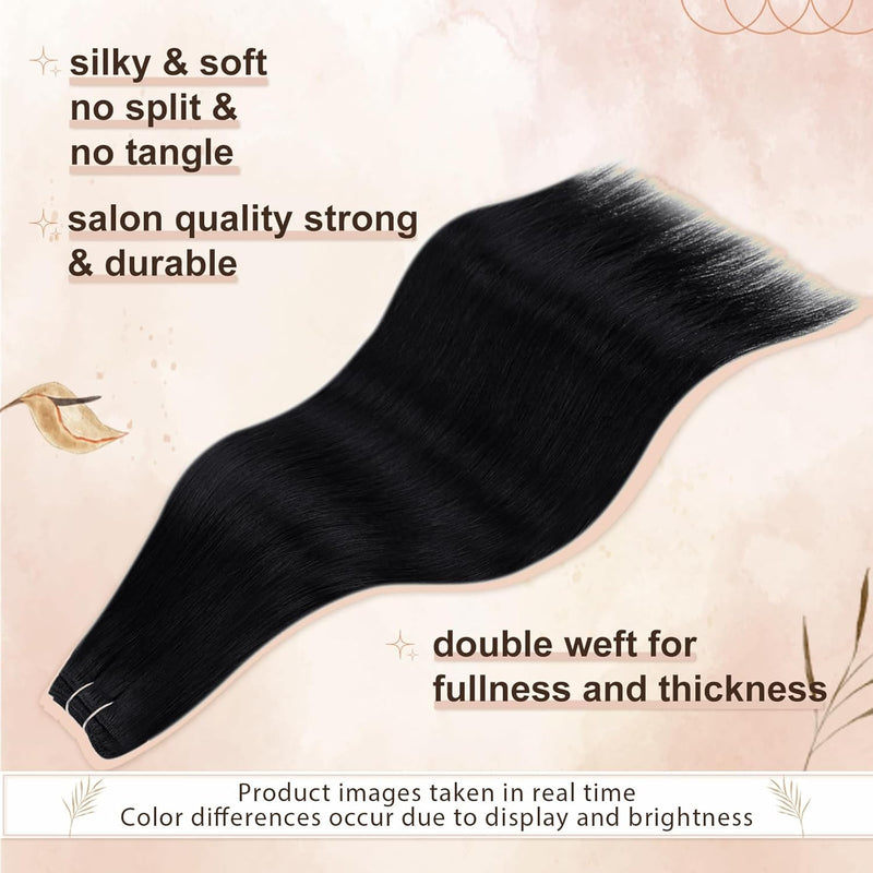 Hetto Echthaar Tressen Extensions Schwarz 50cm Tressen Echthaar Extensions Remy Extensions Tressen E