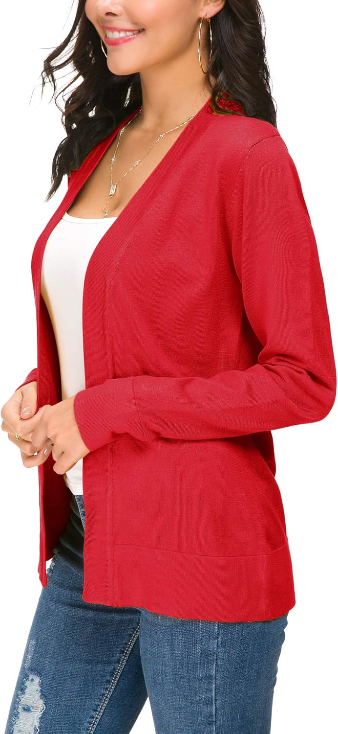Damen Elegant Casual Strickjacke Solid Langarm Cardigan Leicht Gestrickt Blazer Rot S, Rot S