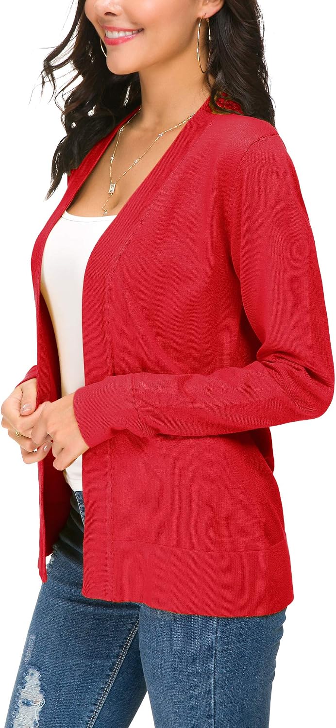EXCHIC Damen Elegant Langarm Elastisch Strickjacke Cardigan Casual Leicht V-Ausschnitt Gestrickt Bla
