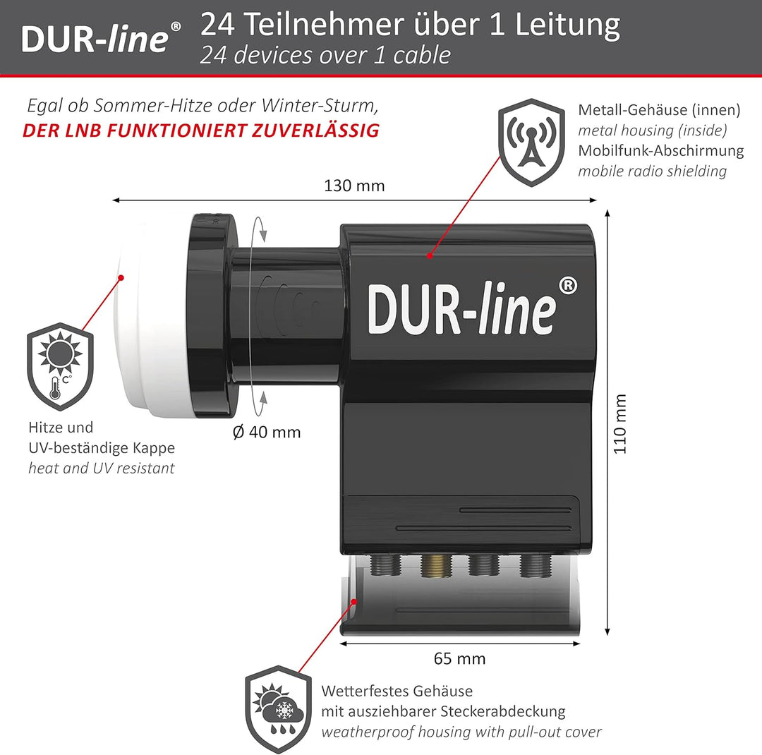 DUR-line UK 124-3L - 24x Unicable +3X Legacy - dCSS LNB - Einkabelsystem für 27 Teilnehmer - Wetterf