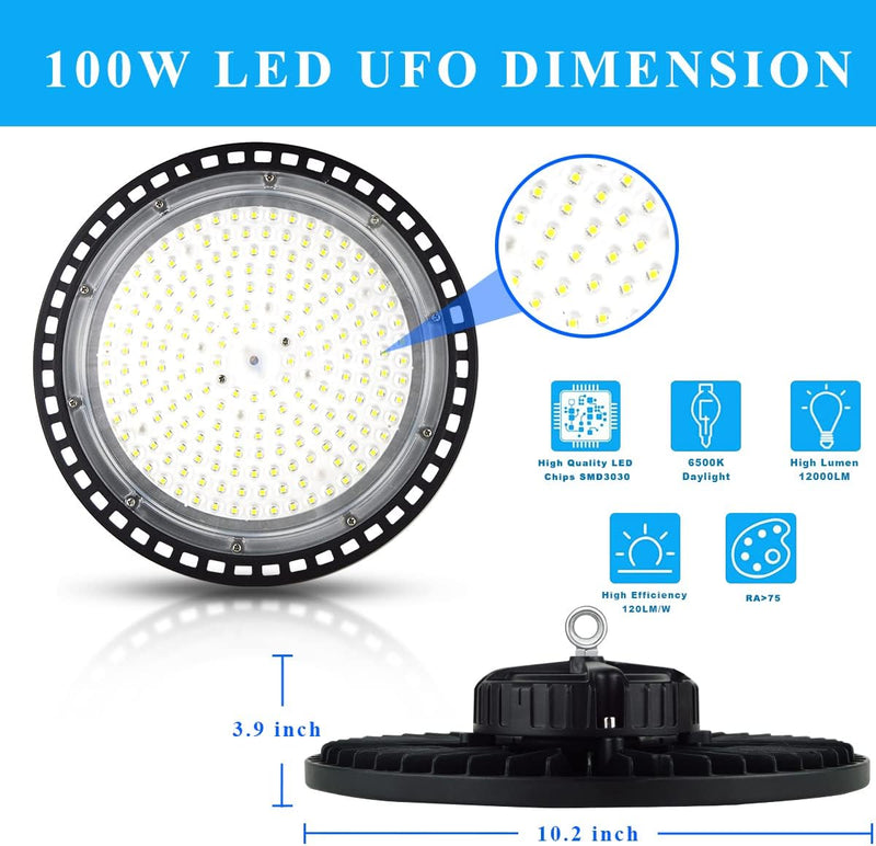 6Pack 100W LED Hallenbeleuchtung UFO Industrielampe Werkstattlampe IP66 Wasserdicht Werkstattleuchte