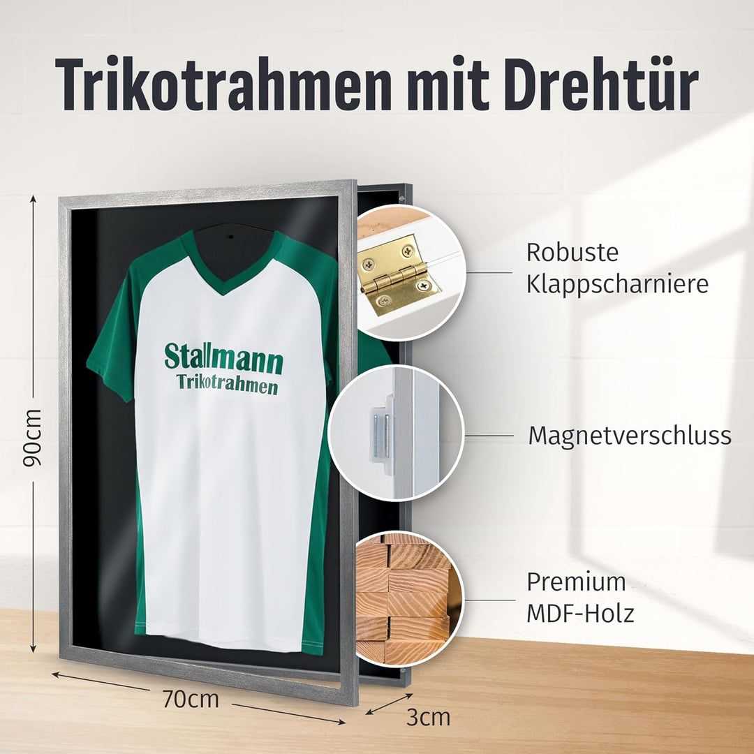 Trikotrahmen 'Easy Click & Fill' mit Tür | Rahmen-Farbe: Stahl | Hintergrund: Schwarz | Grösse: 70 x