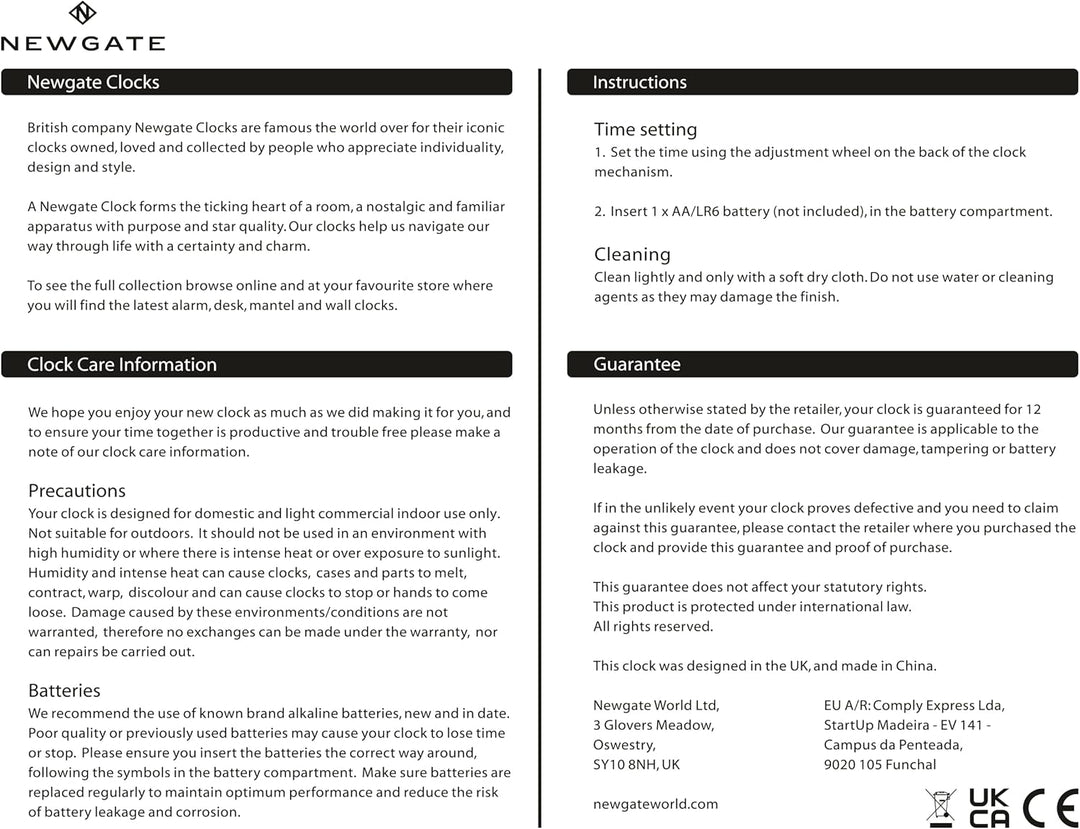 NEWGATE® Time Lord Kaminsims Uhr | Klassisches Design Einer kutschenuhr | Schwarz | Römische ziffern