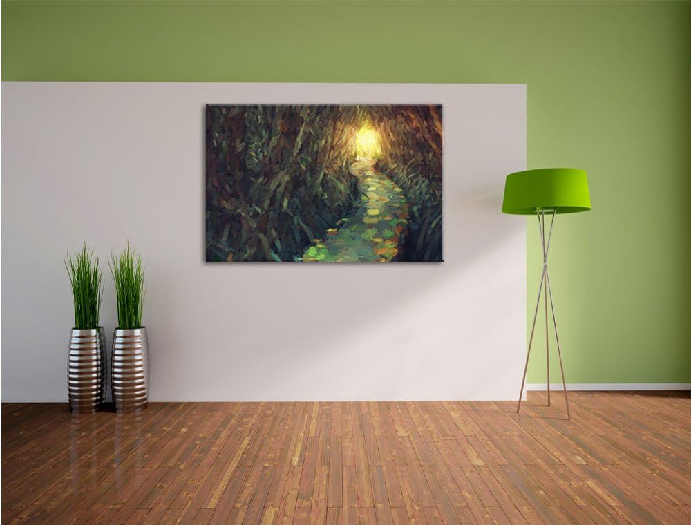 Pixxprint Gehweg im Wald / 100x70cm Leinwandbild bespannt auf Holzrahmen/Wandbild Kunstdruck Dekorat