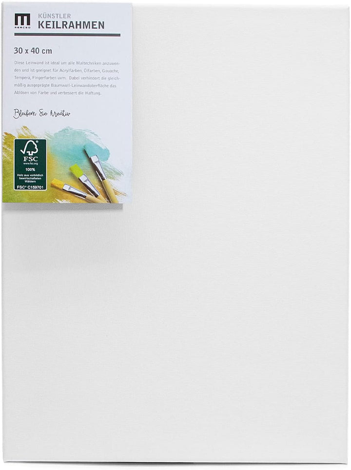 2er-Set Künstler-Leinwand zum Bemalen 30x40cm gross. Die leere, weisse Leinwand aus 100% Baumwolle i
