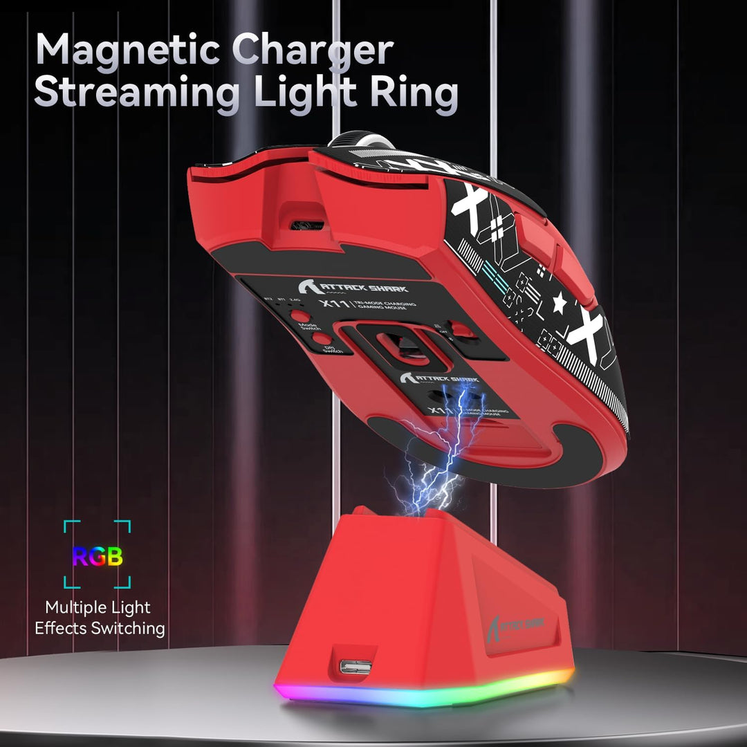 ATTACK SHARK X11 Gaming Mouse mit Magnetic Charging Dock, PixArt PAW3311 Gaming Sensor, BT/2.4G Wire