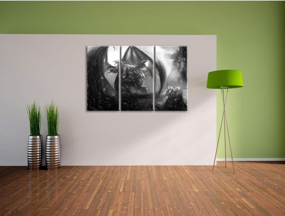 Pixxprint Drachen Schlangen / 3-Teilig/Gesamtmass 120cm Leinwandbild bespannt auf Holzrahmen/Wandbil