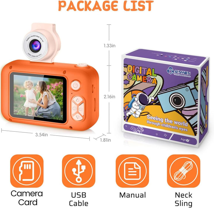 ARNSSIEN Digitalkamera für Kinder Kamera,2,4" IPS Kinderkamera mit 180°Flip | 1080P videokamera &amp; Se