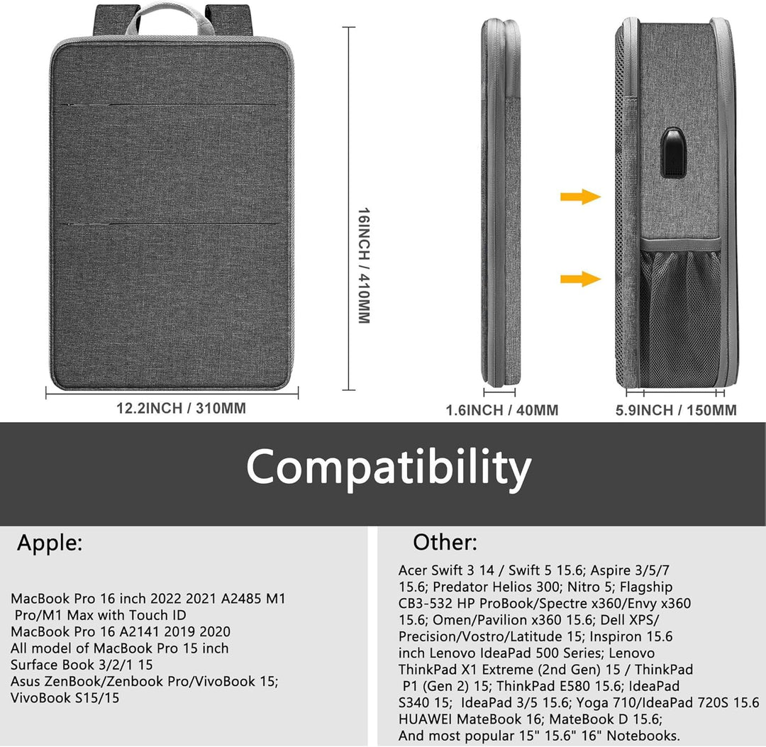 ZINZ 13 14 15 16 Zoll Schlank und Erweiterbar Laptop Rucksack Wasserdicht Notebook Tasche für Männer