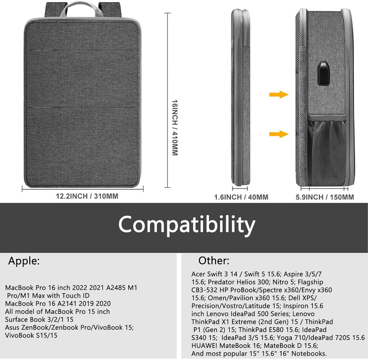 ZINZ 13 14 15 16 Zoll Schlank und Erweiterbar Laptop Rucksack Wasserdicht Notebook Tasche für Männer