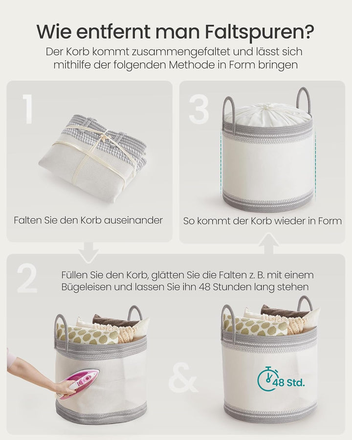 SONGMICS Wäschekorb, Wäschesammler, Aufbewahrungskorb, Baumwollseil, mit Henkel, für Decken, Kleider