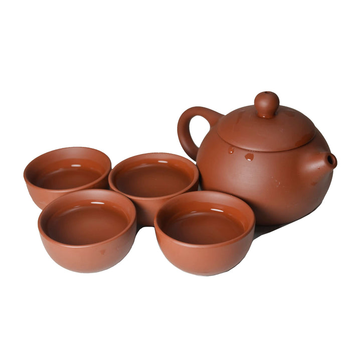 Yixing Teekanne aus Ton, 4 Tassen, traditionelles chinesisches Kung-Fu-Tee-Set (rot) Lila,rot, Lila,