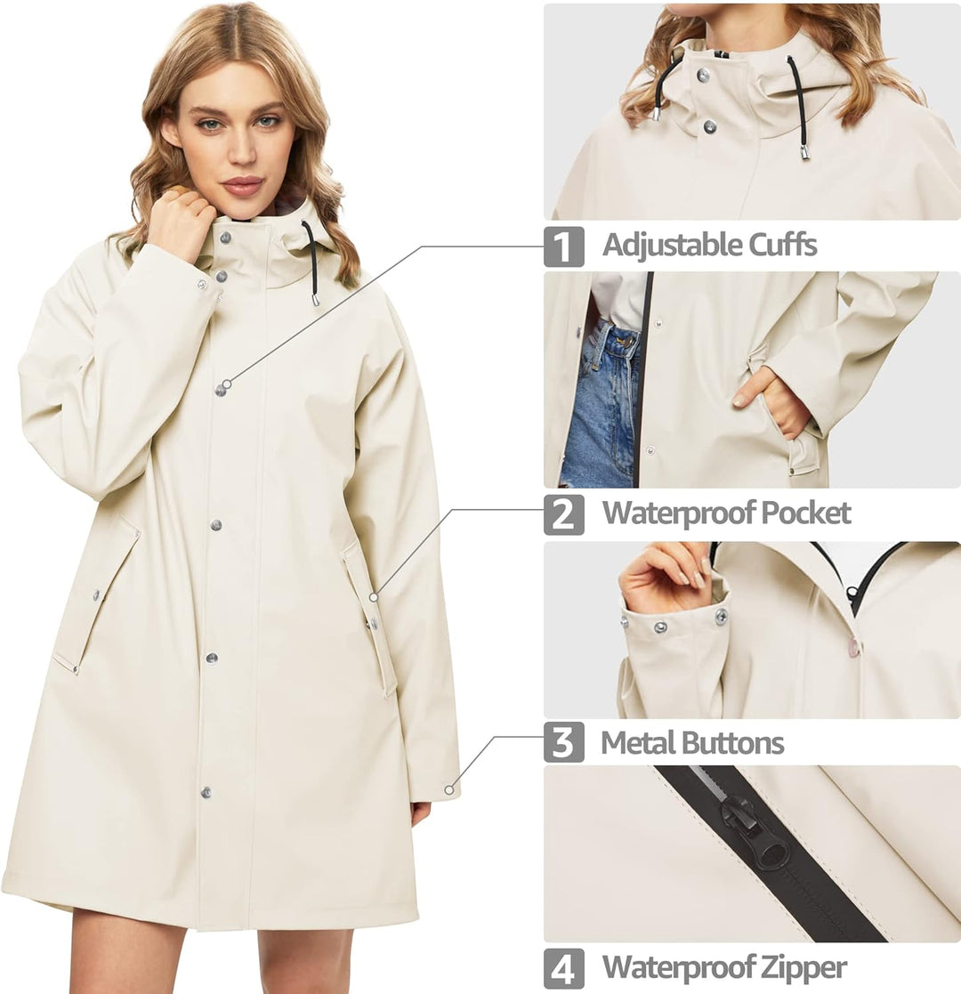 UNIQUEBELLA Damen Trenchcoat Langer Mantel Winddichter Jacke Einfarbig Kapuzenjacke Damenmantel Wind
