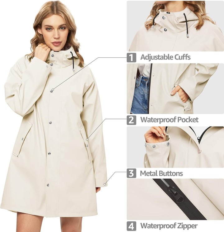 UNIQUEBELLA Regenjacke Damen Wasserdicht Regenmantel Mit Kapuze Winddicht Wetterfest Übergangsjacke