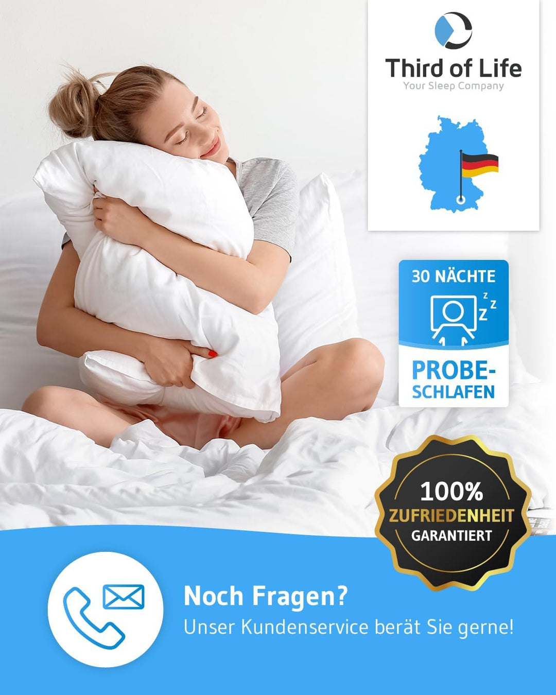 Third of Life Kissen 45x45 Verda, 100% nachhaltige und höhenverstellbare Kissenfüllung, kleines Sofa