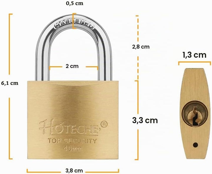 Hotehce 4Pcs Messing Vorhängeschloss Set 40MM Feste Messing Vorhängeschlösser Keyed Ähnlich Heavy-Du