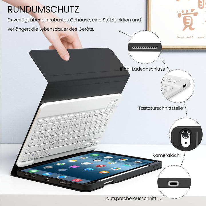 Hülle mit Tastatur für iPad A16 11 Generation 2025/10 Generation 2022(11/10.9 Zoll), Soft TPU Rücksc