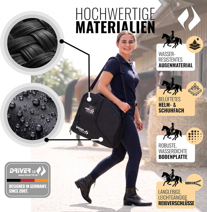 Driver13 Reitstiefelrucksack Reitstiefeltasche Stiefeletten Taschen Deluxe mit Helmfach für Reitstie