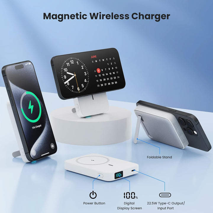 Magnetische Power Bank für MagSafe, 10800mAh Wireless Powerbank,PD 22.5W USB-C Schnellladung Powerba