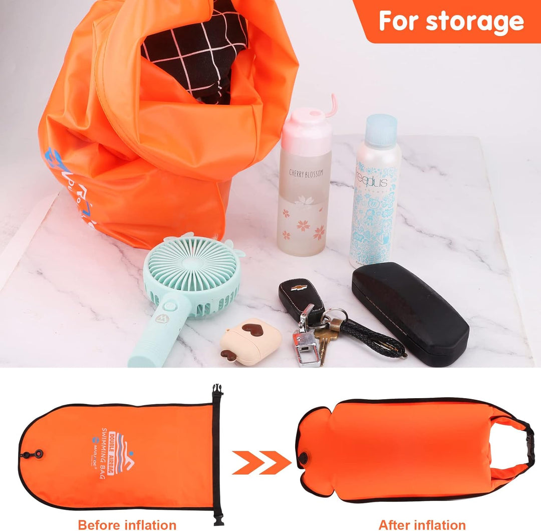 Schwimmboje, 20L Trockensack, Zwei Kammern, Aufblasbare Schwimmhilfe mit Wasserdichter Handytasche,