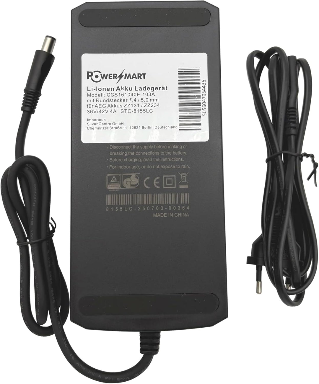PowerSmart 4A 42V Ladegerät Ersatz für 36V AEG Akku ZZ361, mit 7,4mm Stecker, Kleiner 1-Pin