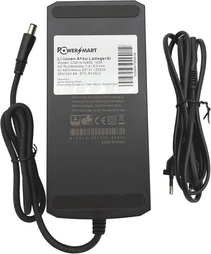 PowerSmart 4A 42V Ladegerät Ersatz für 36V AEG Akku ZZ361, mit 7,4mm Stecker, Kleiner 1-Pin