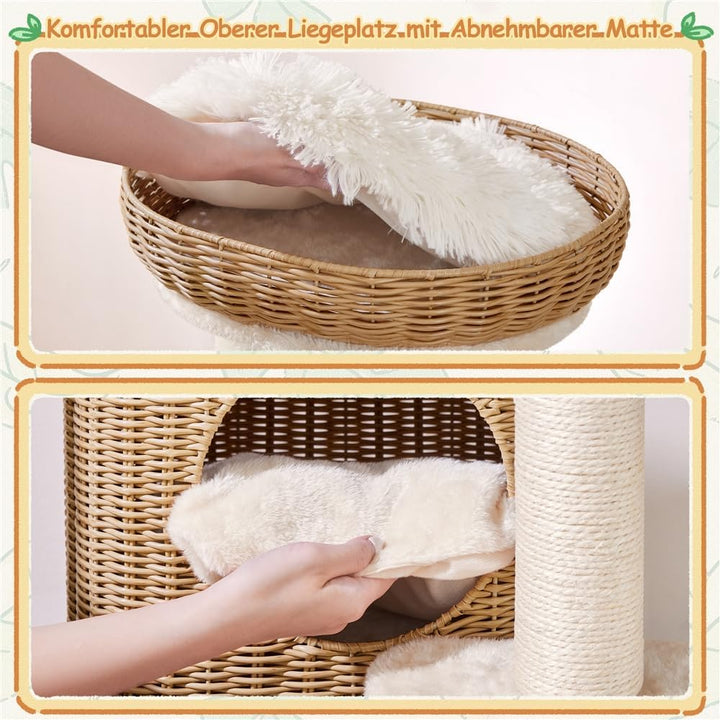 Yaheetech Kratzbaum Rattan Kletterbaum für grosse Katze bis 10 Kg, Stabiler Katzenbaum 91cm mit gros