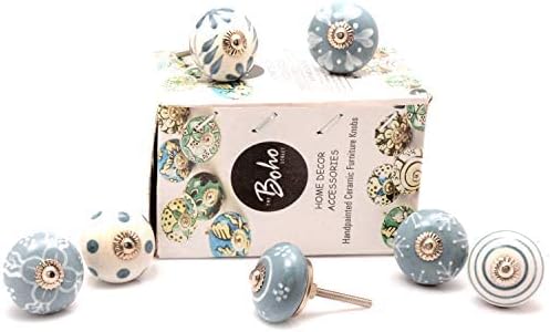 The Boho Street Hochwertige Keramik-Türgriffe - Verschiedene 12 Keramikknöpfe in Grau und Weiss, gem