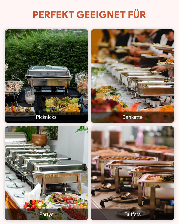 Wilprep Chafing Dish Speisewärmer 9L 2pcs Edelstahl Warmhaltebehälter Wärmebehälter Edelstahl Buffet