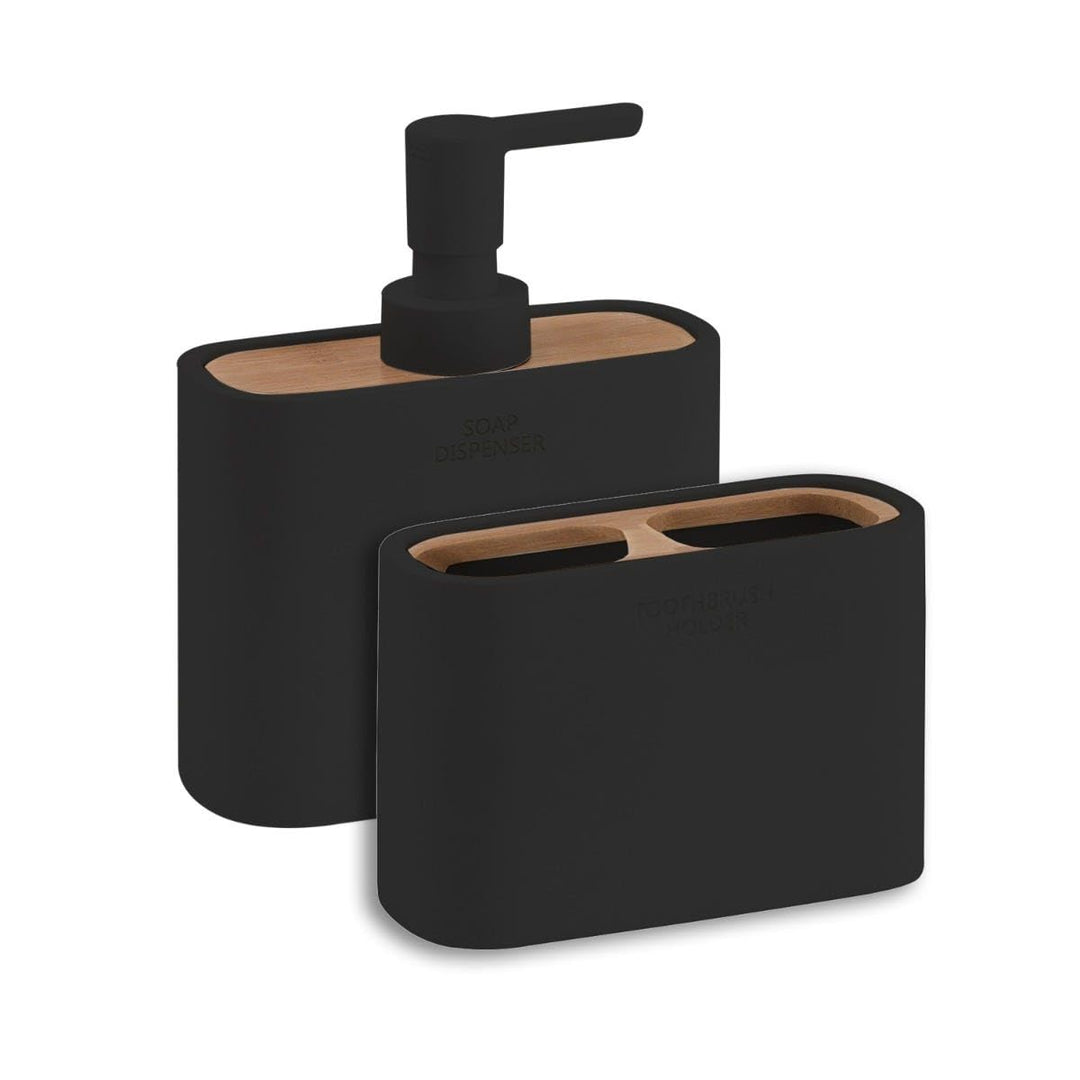 Bad-Accessoires-Set 2tlg. alisso schwarz Bambus und Harz
