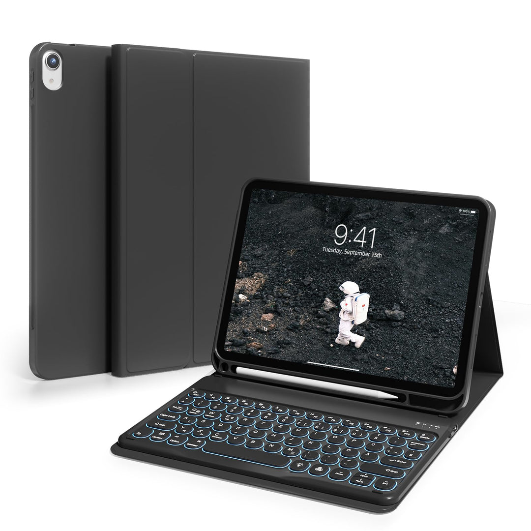 Hülle mit Tastatur für iPad 11 Generation A16/10 Generation (11/10.9 Zoll,2025/2022),7-farbige Beleu